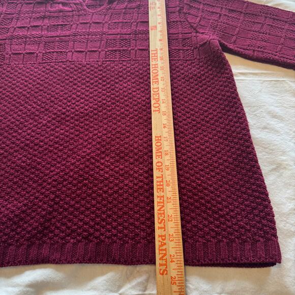 VTG Women Knit Sweater S Textured Cherry Burgundy Boxy Blouse Bobbie Brooks Fall - Picture 9 of 13